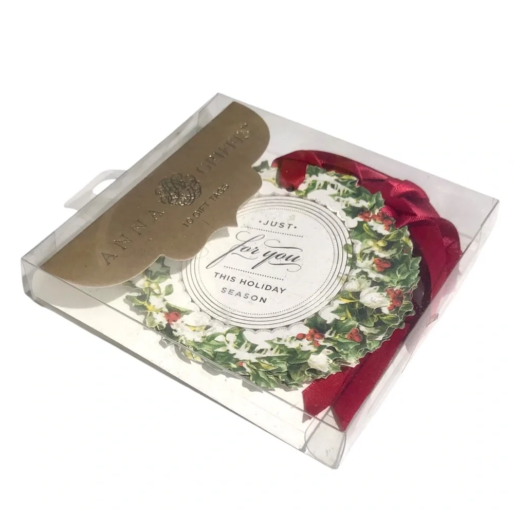 Anna Griffin Holiday Wreath Gift Tags with Red Ribbon, Set of 10 (GT526)
